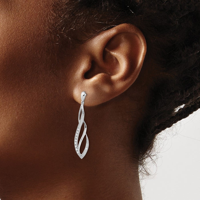 High-Quality Rhodium-Plated Sterling Silver Diamond Dangle Earrings - Luxury Style-3