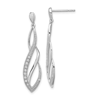 High-Quality Rhodium-Plated Sterling Silver Diamond Dangle Earrings - Luxury Style