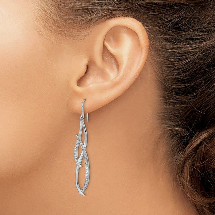 Exclusive Rhodium-Plated Sterling Silver Diamond Dangle Earrings - Stylish Luxury-3