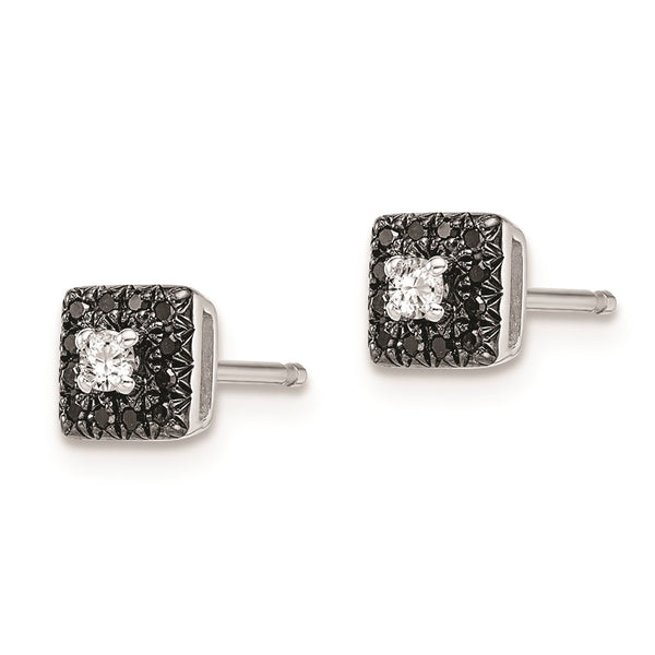 Rhodium-Plated Sterling Silver Square Stud Earrings with Diamonds