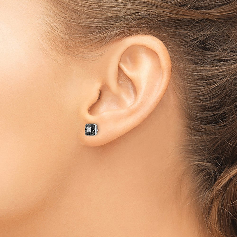 Shop Exclusive Rhodium-Plated Sterling Silver Square Stud Earrings with Diamonds - Stylish Luxury!