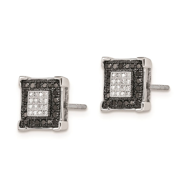 Rhodium-Plated Sterling Silver Square Earrings - Black White Diamonds