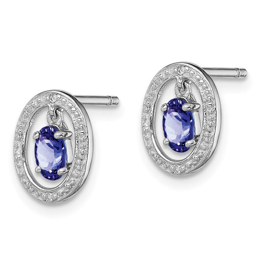 Buy Stylish Rhodium-Plated Sterling Silver Earrings with Diamond & Tanzanite Accents
