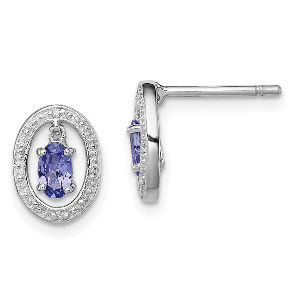 Rhodium-Plated Sterling Silver Earrings with Diamond & Tanzanite Accents
