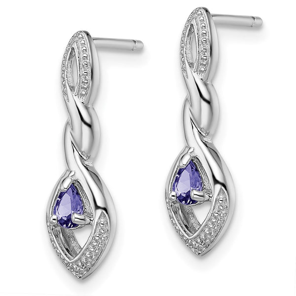 Rhodium-Plated Sterling Silver Earrings with Diamonds & Tanzanite