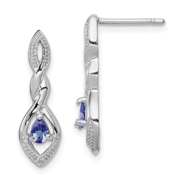 Rhodium-Plated Sterling Silver Earrings with Diamonds & Tanzanite