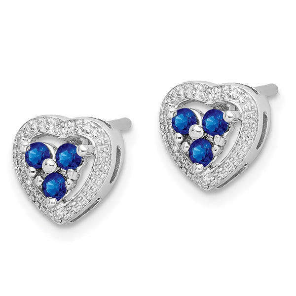 Rhodium-Plated Sterling Silver Heart Earrings with Diamonds & Sapphires