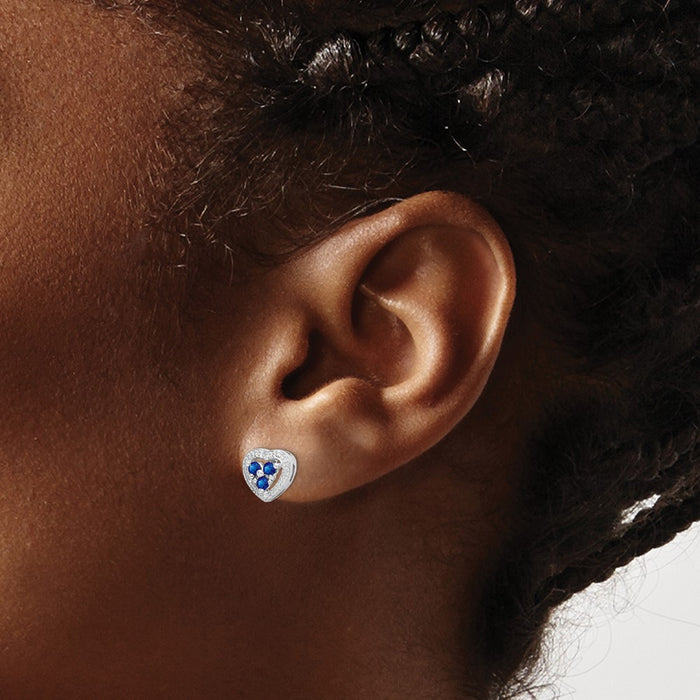 Shop Exclusive Rhodium-Plated Sterling Silver Heart Earrings with Diamonds & Sapphires - Stylish Value!-3