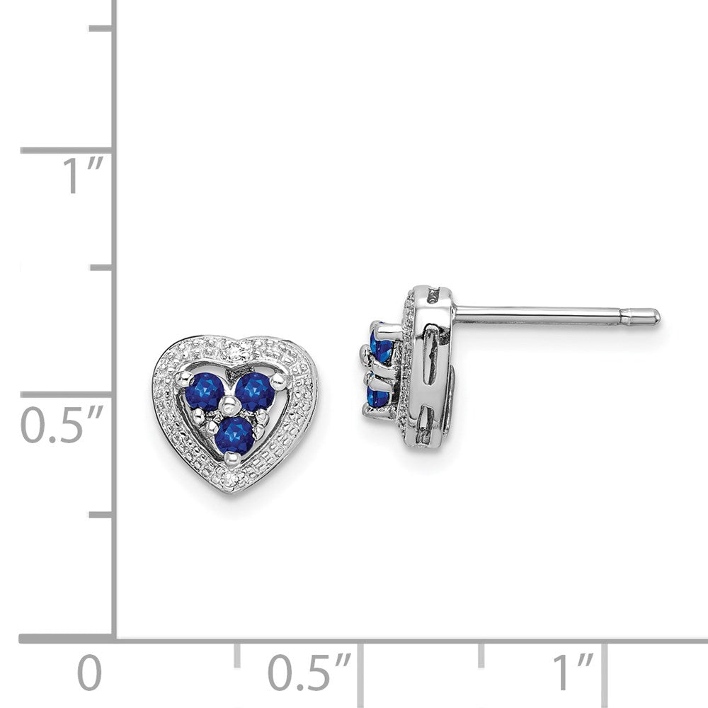 Shop Exclusive Rhodium-Plated Sterling Silver Heart Earrings with Diamonds & Sapphires - Stylish Value!