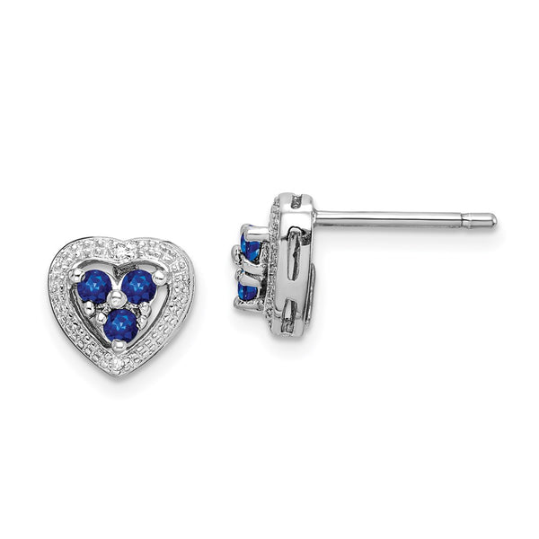 Rhodium-Plated Sterling Silver Heart Earrings with Diamonds & Sapphires