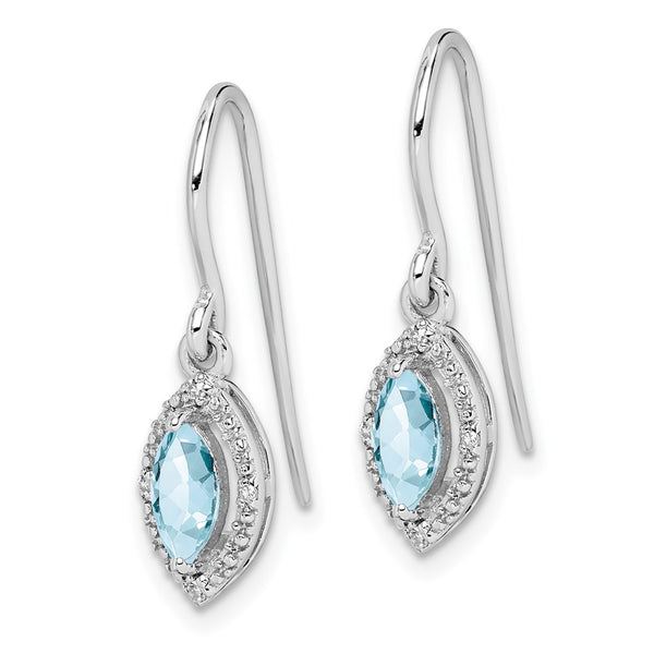 Rhodium-Plated Sterling Silver Earrings with Diamonds & Aquamarine