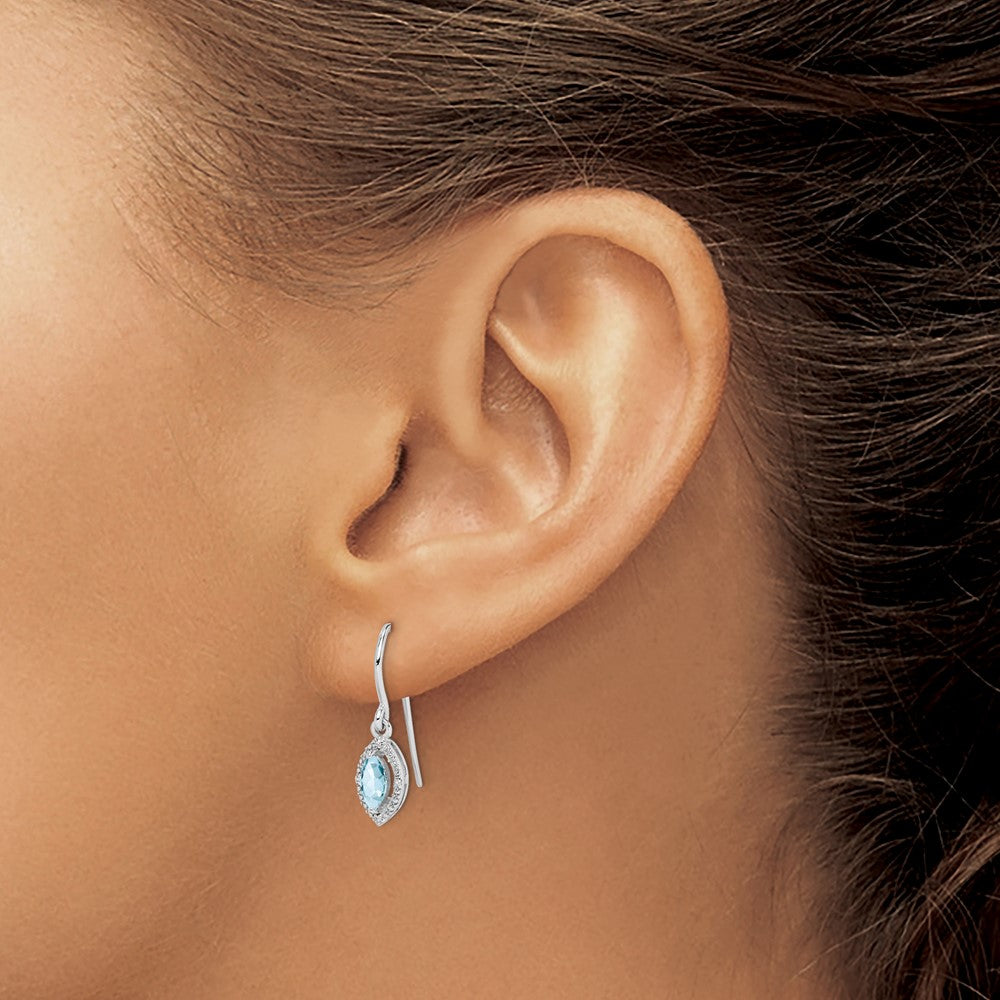 Buy Designer Rhodium-Plated Sterling Silver Earrings with Diamonds & Aquamarine