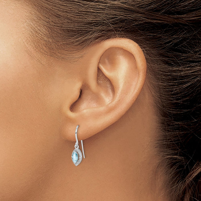 Buy Designer Rhodium-Plated Sterling Silver Earrings with Diamonds & Aquamarine-3