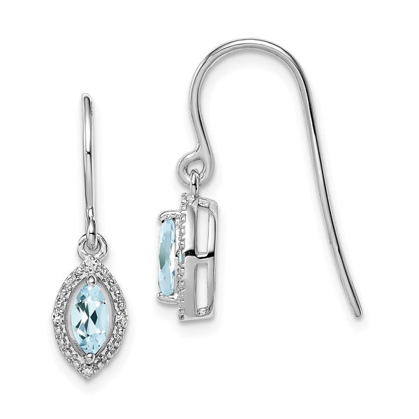 Rhodium-Plated Sterling Silver Earrings with Diamonds & Aquamarine