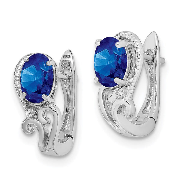 Rhodium-Plated Sterling Silver Hinged Earrings with Diamonds & Sapphires