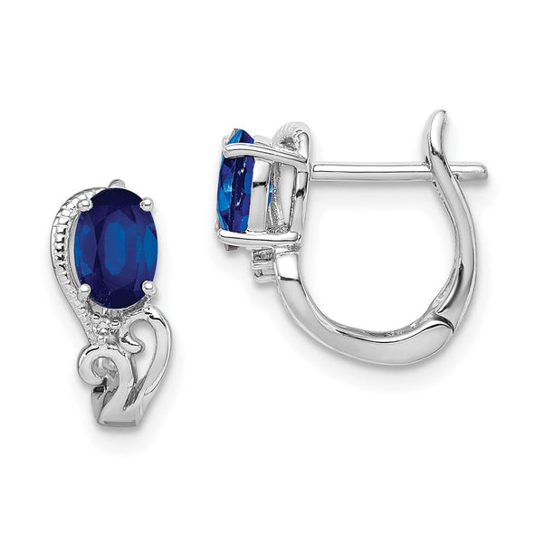 Rhodium-Plated Sterling Silver Hinged Earrings with Diamonds & Sapphires