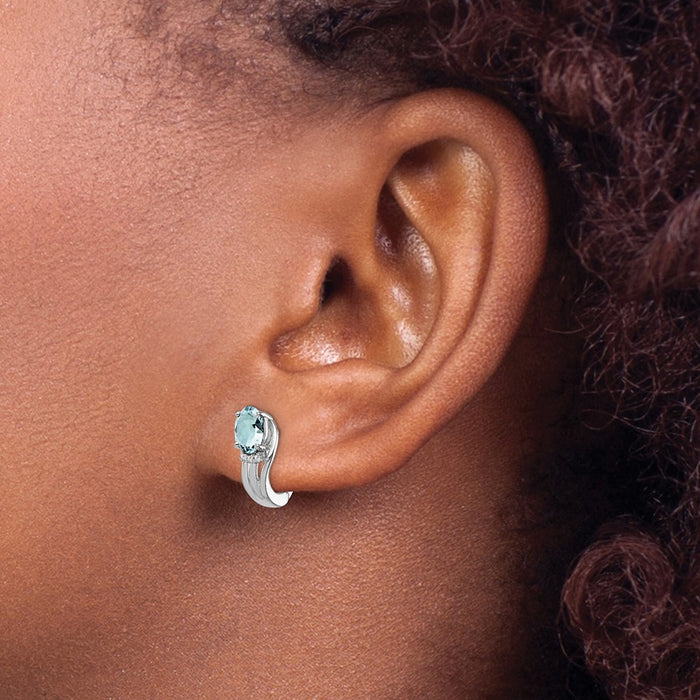 Shop Rhodium-Plated Sterling Silver Earrings with Diamond & Aquamarine Accents-3