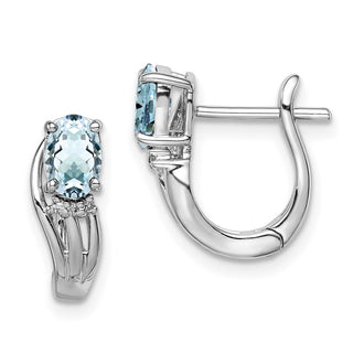 Shop Rhodium-Plated Sterling Silver Earrings with Diamond & Aquamarine Accents