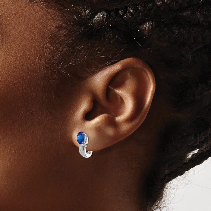 Buy Exclusive Rhodium-Plated Sterling Silver Earrings with Diamonds & Sapphires-3