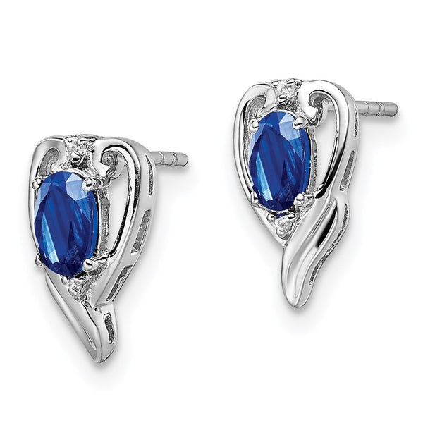 Rhodium-Plated Sterling Silver Diamond & Sapphire Stud Earrings