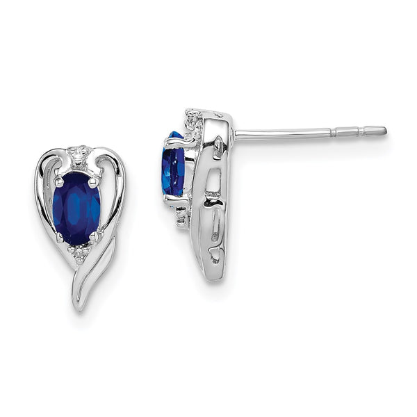 Rhodium-Plated Sterling Silver Diamond & Sapphire Stud Earrings