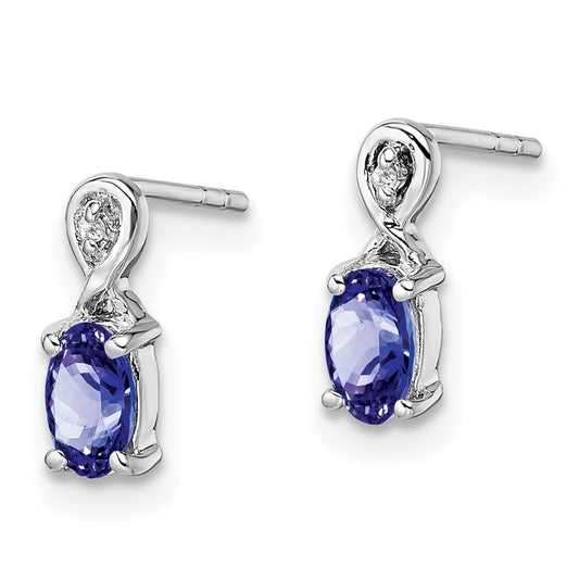 High-Quality Rhodium-Plated Sterling Silver Oval Earrings with Diamonds & Tanzanite - Affordable Luxury!