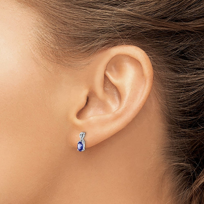 High-Quality Rhodium-Plated Sterling Silver Oval Earrings with Diamonds & Tanzanite - Affordable Luxury!-3