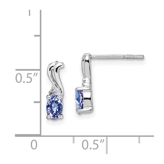 Exclusive Rhodium-Plated Sterling Silver Oval Earrings with Diamond & Tanzanite - Stylish Value-4