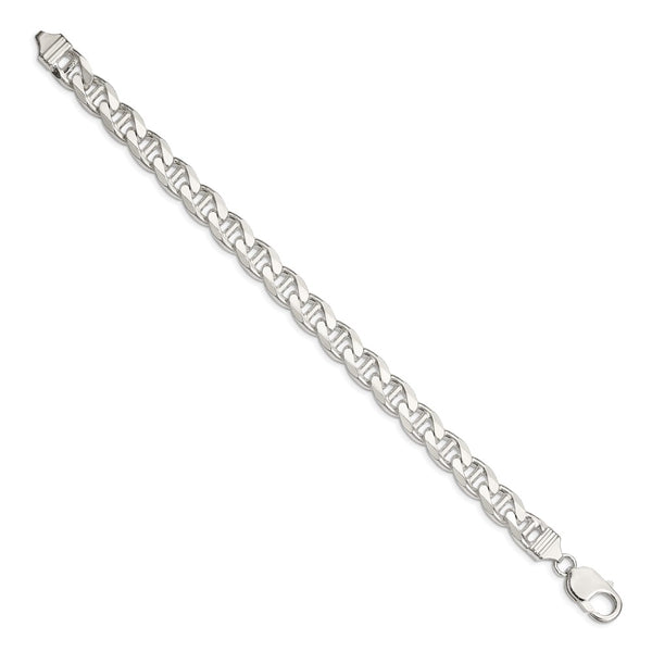 9mm Double Curb Flat Anchor Chain - Sterling Silver