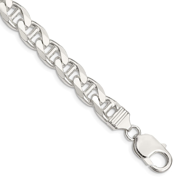 9mm Double Curb Flat Anchor Chain - Sterling Silver