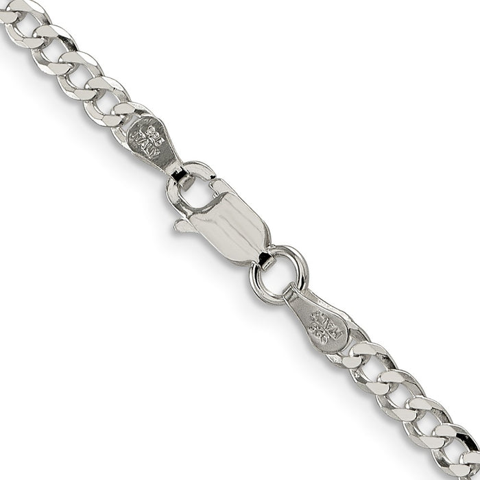 High-Quality 3.2mm Beveled Curb Chain in Sterling Silver - Stylish & Affordable-3