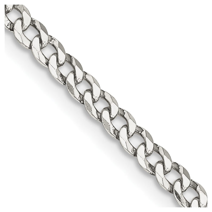 High-Quality 3.2mm Beveled Curb Chain in Sterling Silver - Stylish & Affordable-1