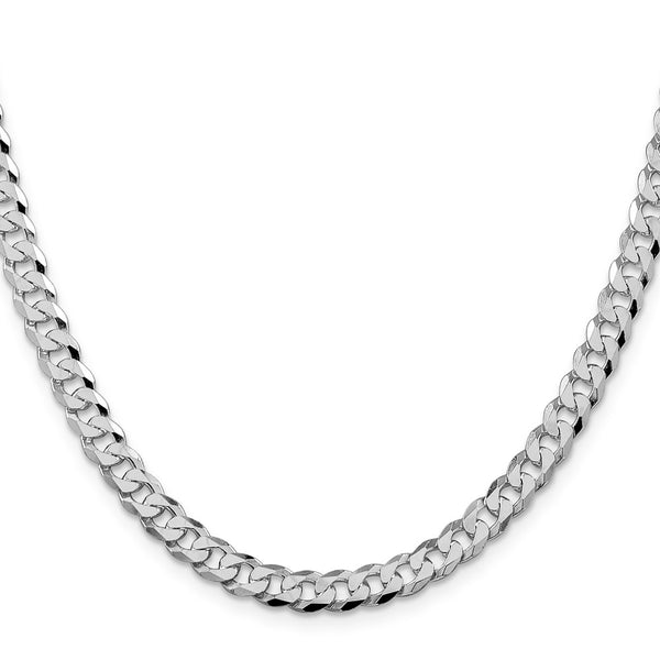 6mm Beveled Curb Chain in Rhodium-Plated Sterling Silver