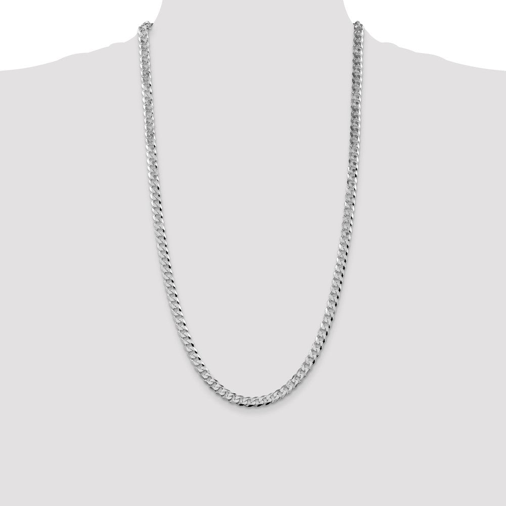 Designer Rhodium-Plated 6mm Beveled Curb Chain in Sterling Silver - Luxury Value