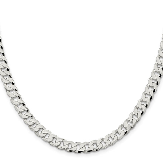 High-Quality 7mm Beveled Curb Chain in Sterling Silver - Stylish Value Accessory