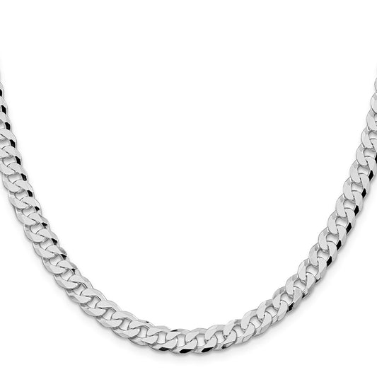 Buy Stylish Rhodium-Plated Sterling Silver 7mm Beveled Curb Chain - Affordable Luxury!