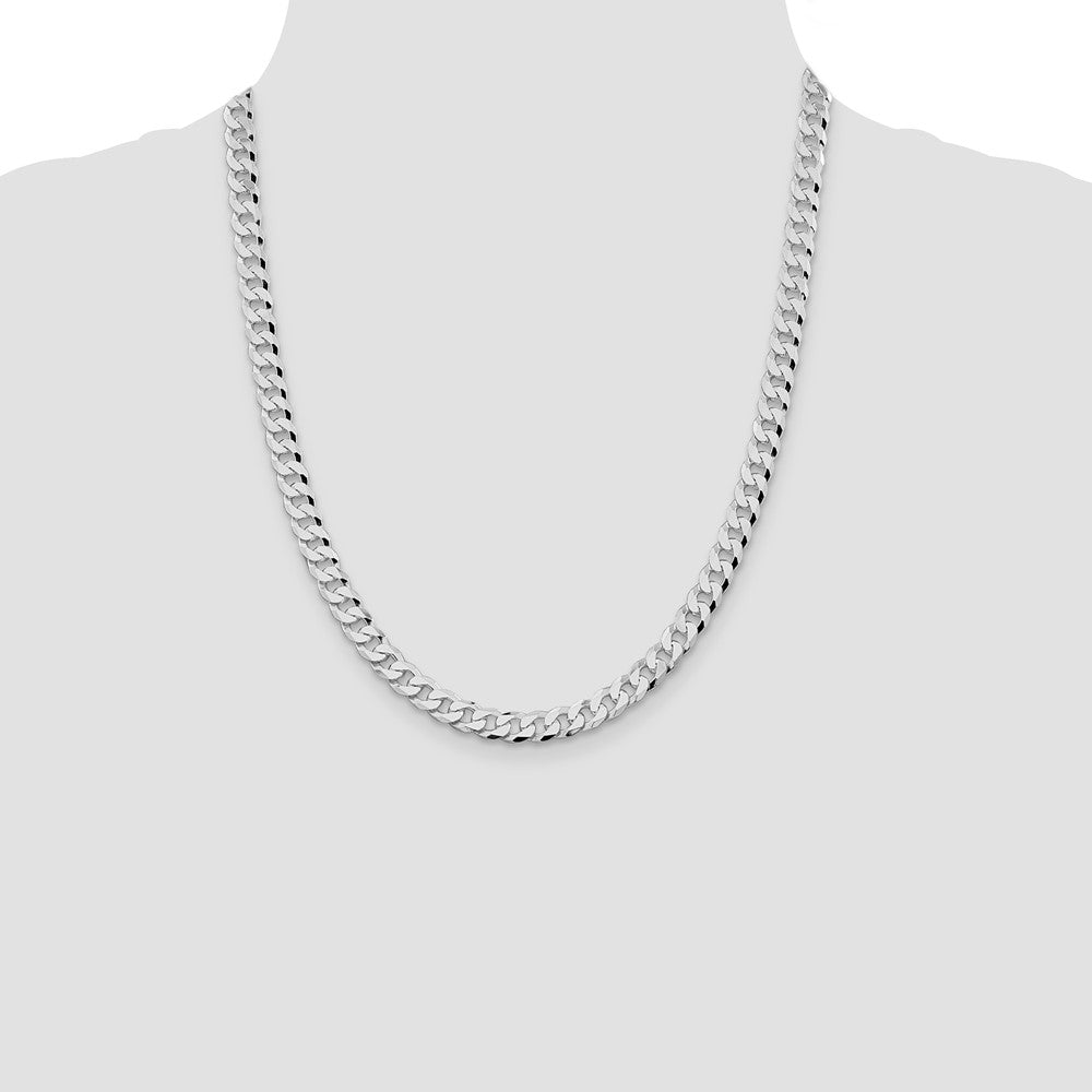 Exclusive Rhodium-Plated 7mm Beveled Curb Chain in Sterling Silver - Stylish Value!