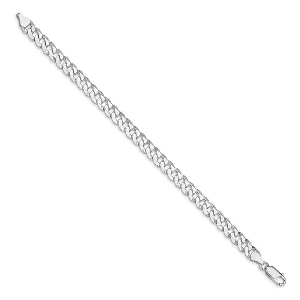 Exclusive Rhodium-Plated 7mm Beveled Curb Chain in Sterling Silver - Stylish Value!