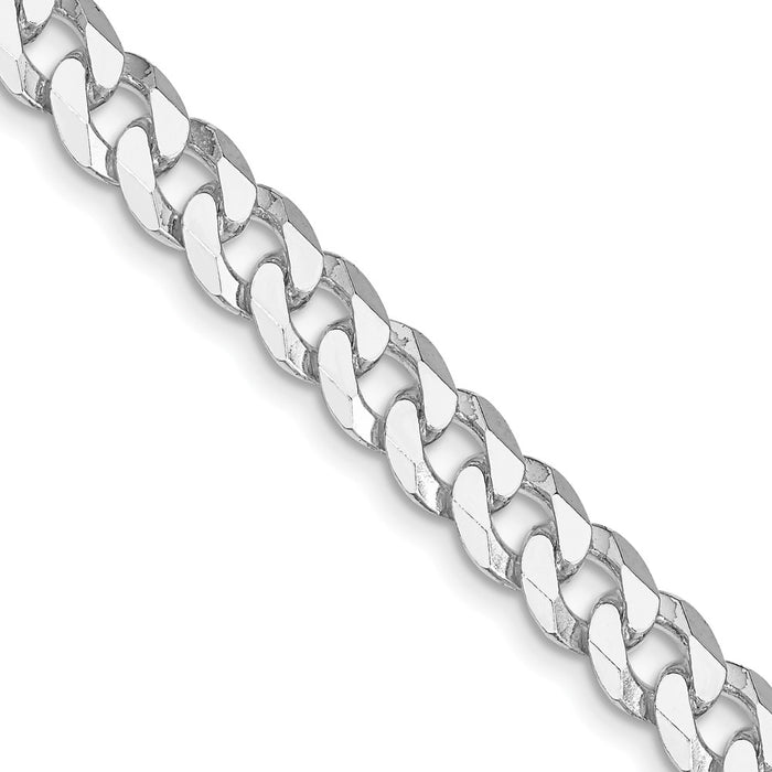 High-Quality Rhodium-Plated 7mm Beveled Curb Chain in Sterling Silver - Stylish Value-1