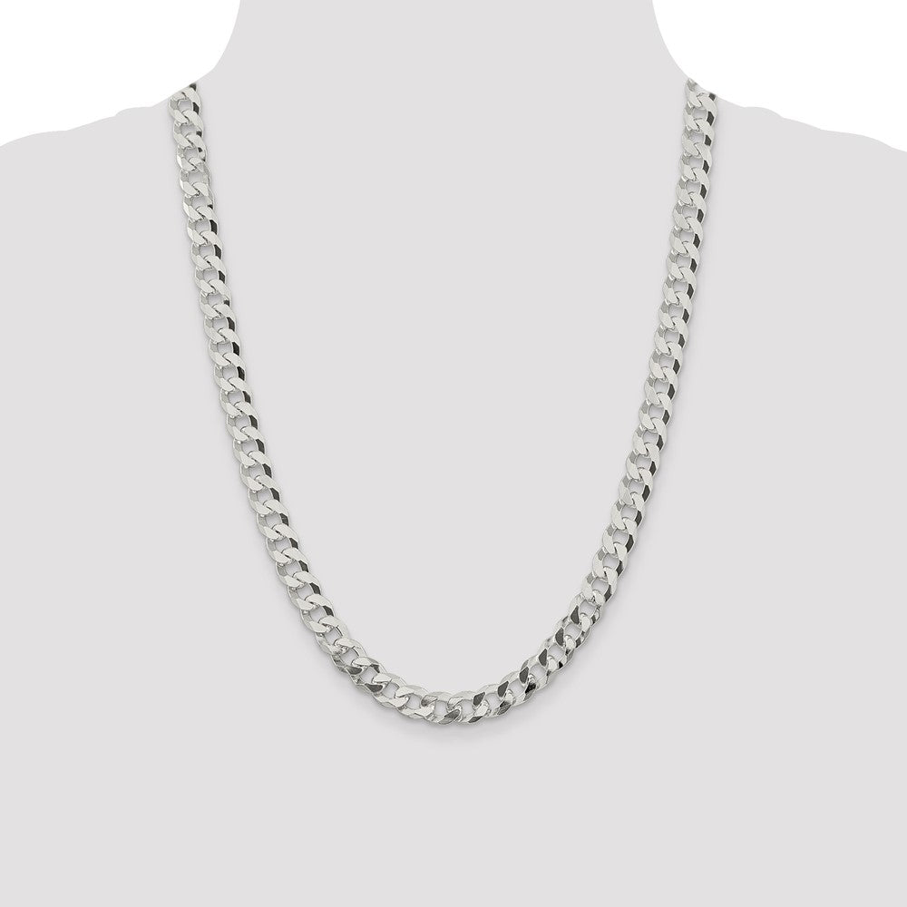 Designer 8.5mm Beveled Curb Chain in Sterling Silver - Stylish & Affordable!