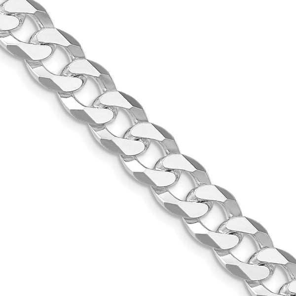 Rhodium-Plated Sterling Silver 8.5mm Beveled Curb Chain