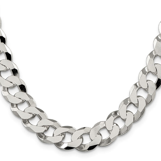 High-Quality 12.3mm Beveled Curb Chain in Sterling Silver | Stylish Value!