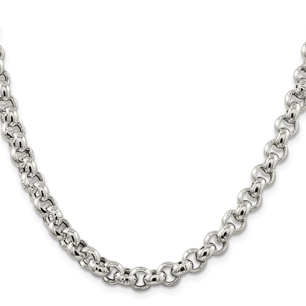 7.75mm Semi-Solid Sterling Silver Rolo Link Chain