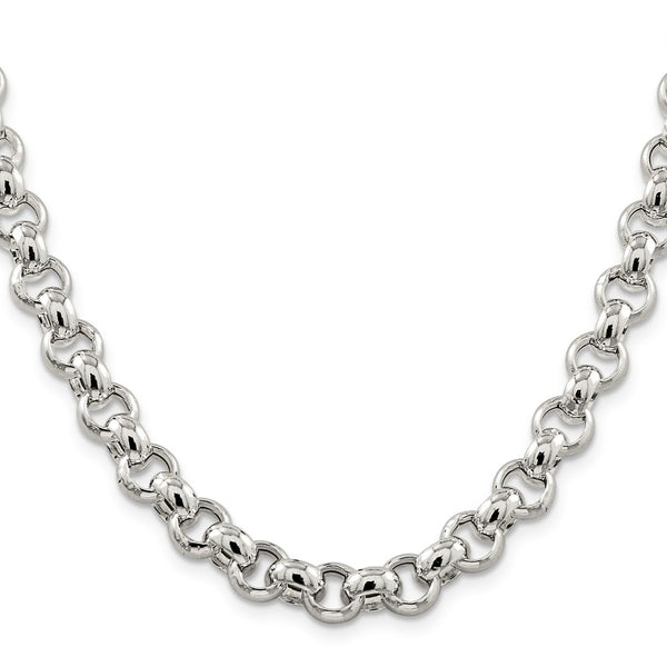 9.5mm Semi-Solid Rolo Link Chain in Sterling Silver