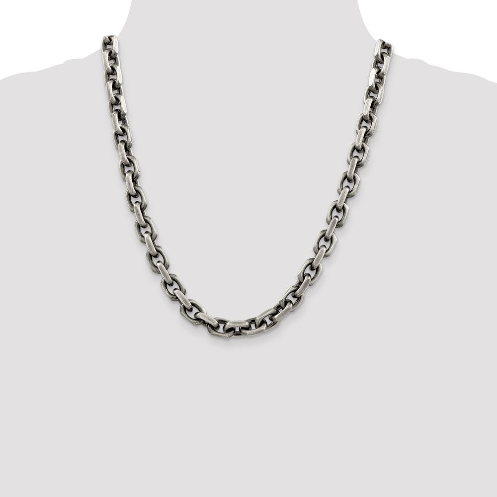 High-quality Antiqued Sterling Silver 8.6mm Elongated Open Link Chain - Stylish Design