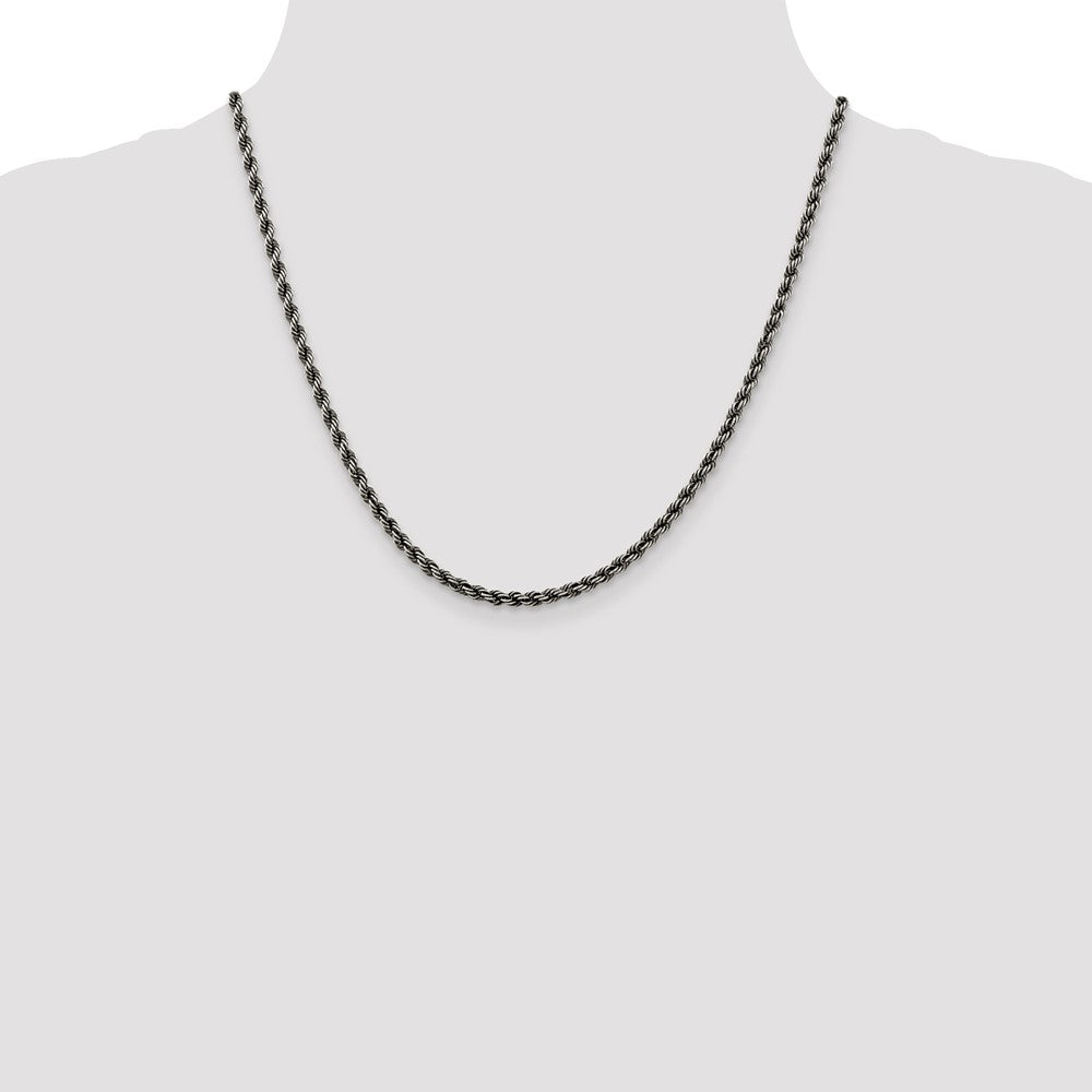 High-Quality Ruthenium-Plated 3.4mm Sterling Silver Rope Chain - Stylish Value!