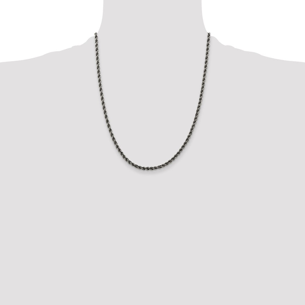 High-Quality 3.4mm Sterling Silver Rope Chain | Stylish Ruthenium-Plated Jewelry