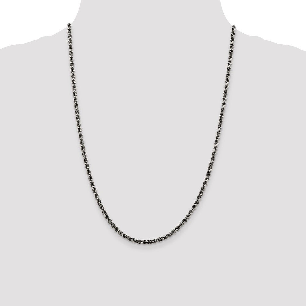 Buy Stylish Ruthenium-Plated 3.4mm Sterling Silver Rope Chain - Affordable Value!