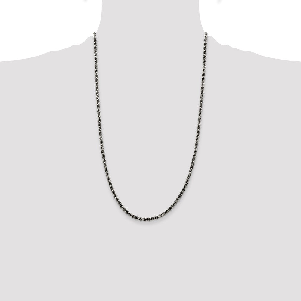 Buy Stylish 3.4mm Ruthenium-Plated Sterling Silver Rope Chain at Affordable Price