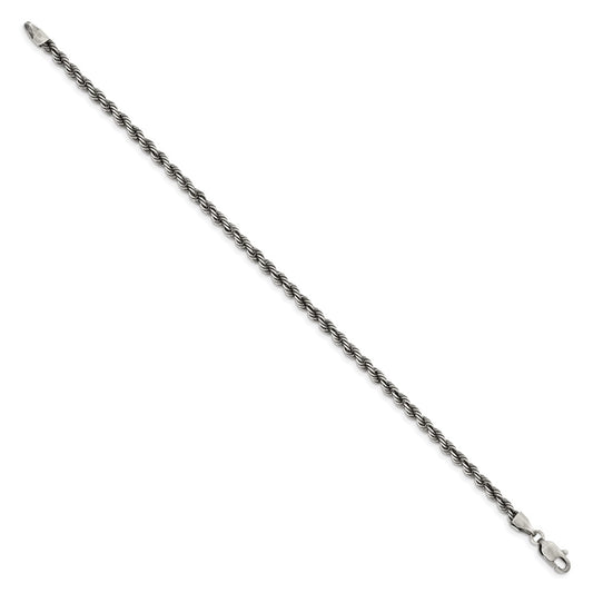 Buy Stylish 3.4mm Ruthenium-Plated Sterling Silver Rope Chain at Value Price
